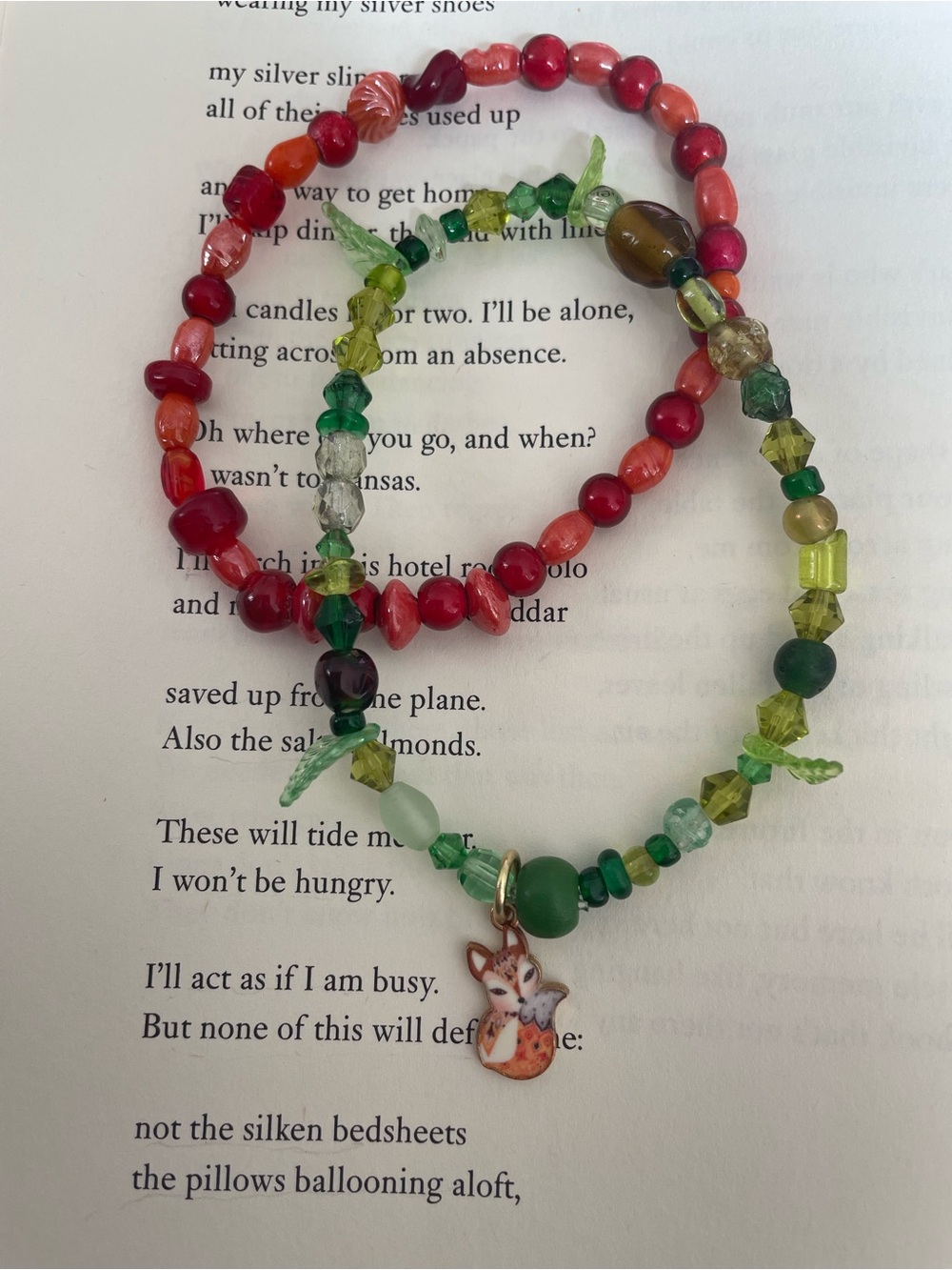 Handmade Green & Red Beaded bracelets with Fox Charm
